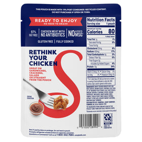 Swanson Hickory Smoked BBQ Chicken pack, 12g protein per pouch.