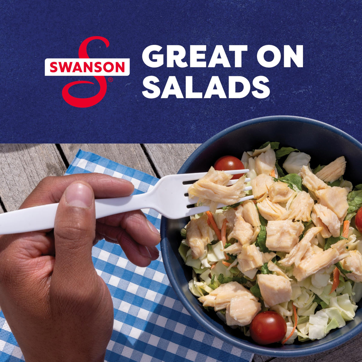 Swanson Original White Chunk Chicken on-the-go meal concept.