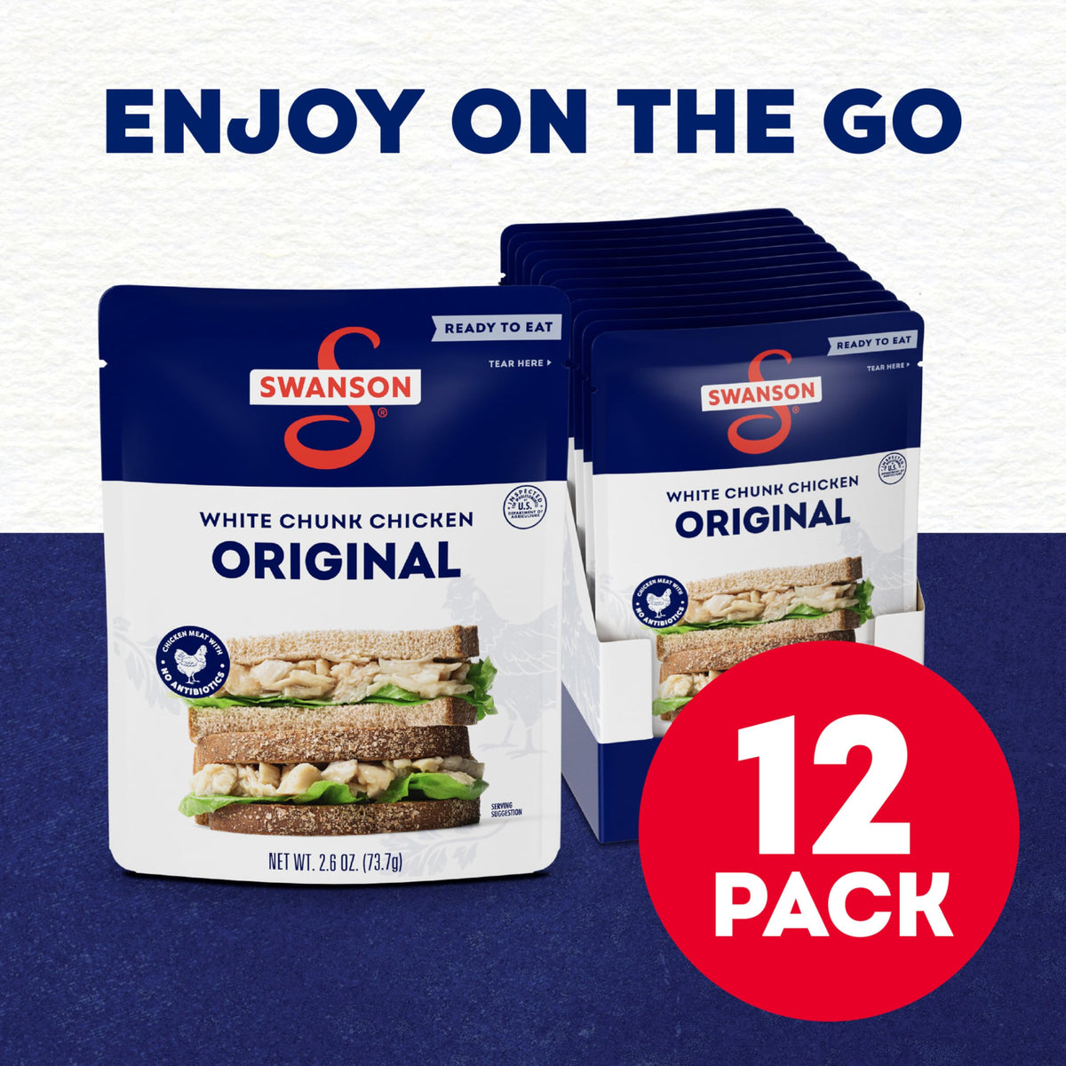 Swanson Original White Chunk Chicken open pouch ready-to-use for easy lunches.