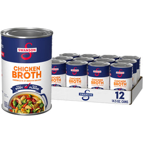 Swanson S Chicken Broth can front, a pantry-ready base for rich soups.