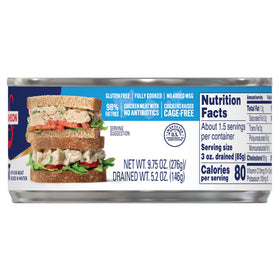 Fully cooked chicken meat from Swanson S in water can.