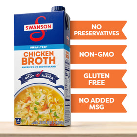 SWANSON S unsalted broth with non-GMO ingredients for clean cooking