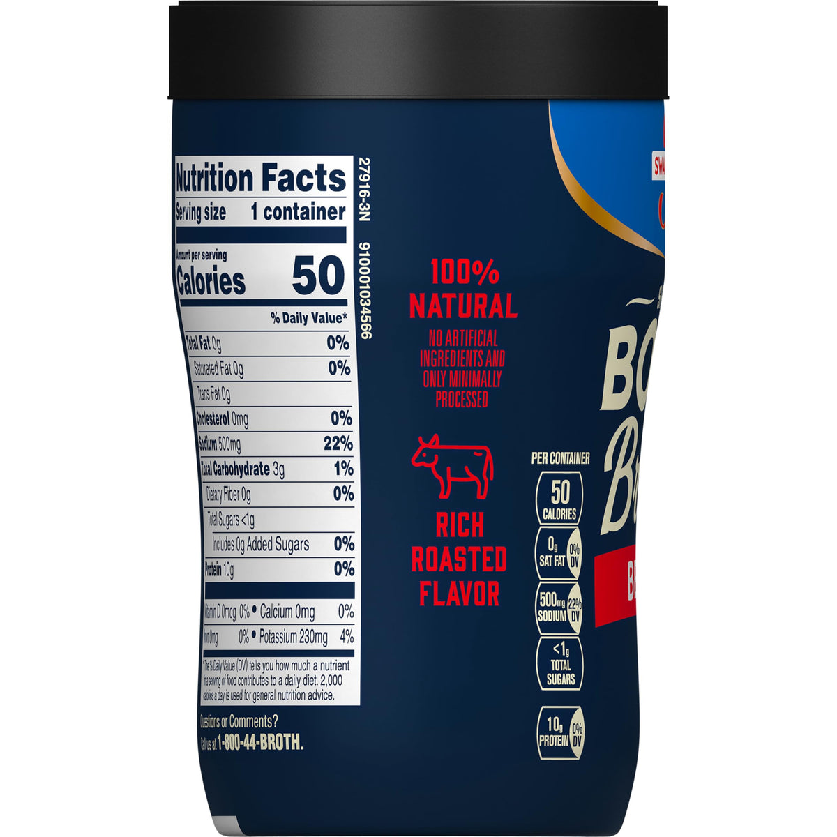 Swanson Sipping Beef Bone Broth cup calorie information 50 calories