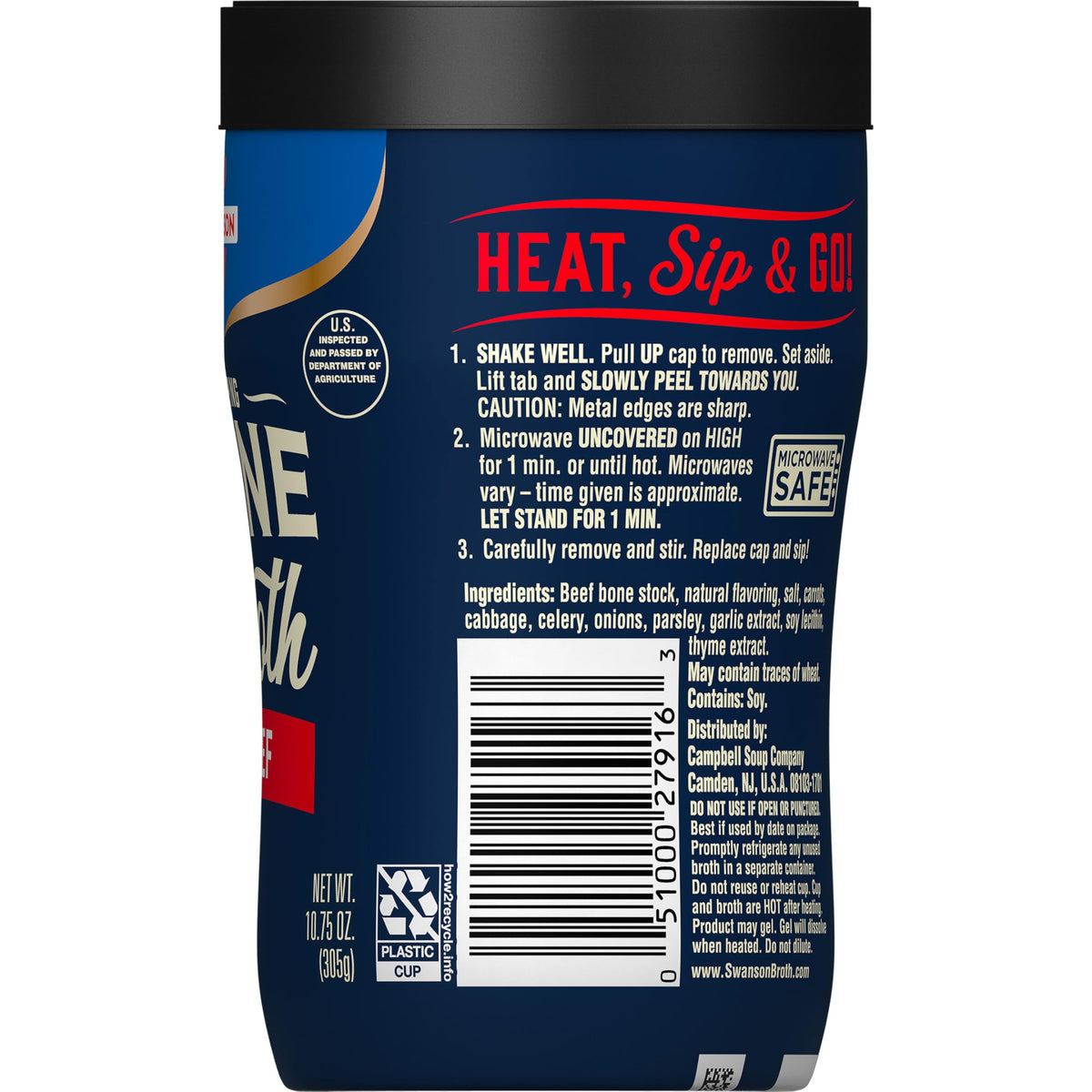 Swanson Sipping Beef Bone Broth cup reveals rich roasted flavor