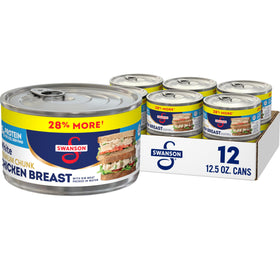 Swanson white premium chunk chicken label on can, antibiotic-free and MSG-free