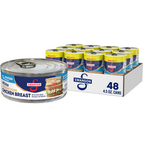 Swanson White Premium Chunk Chicken in Water can front view, ready-to-use protein for quick meals.