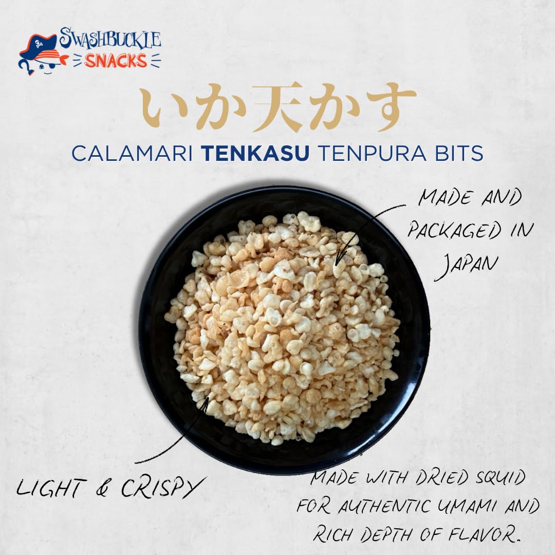 Open bag of Swashbuckle Calamari Tenkasu Bits ready to enjoy