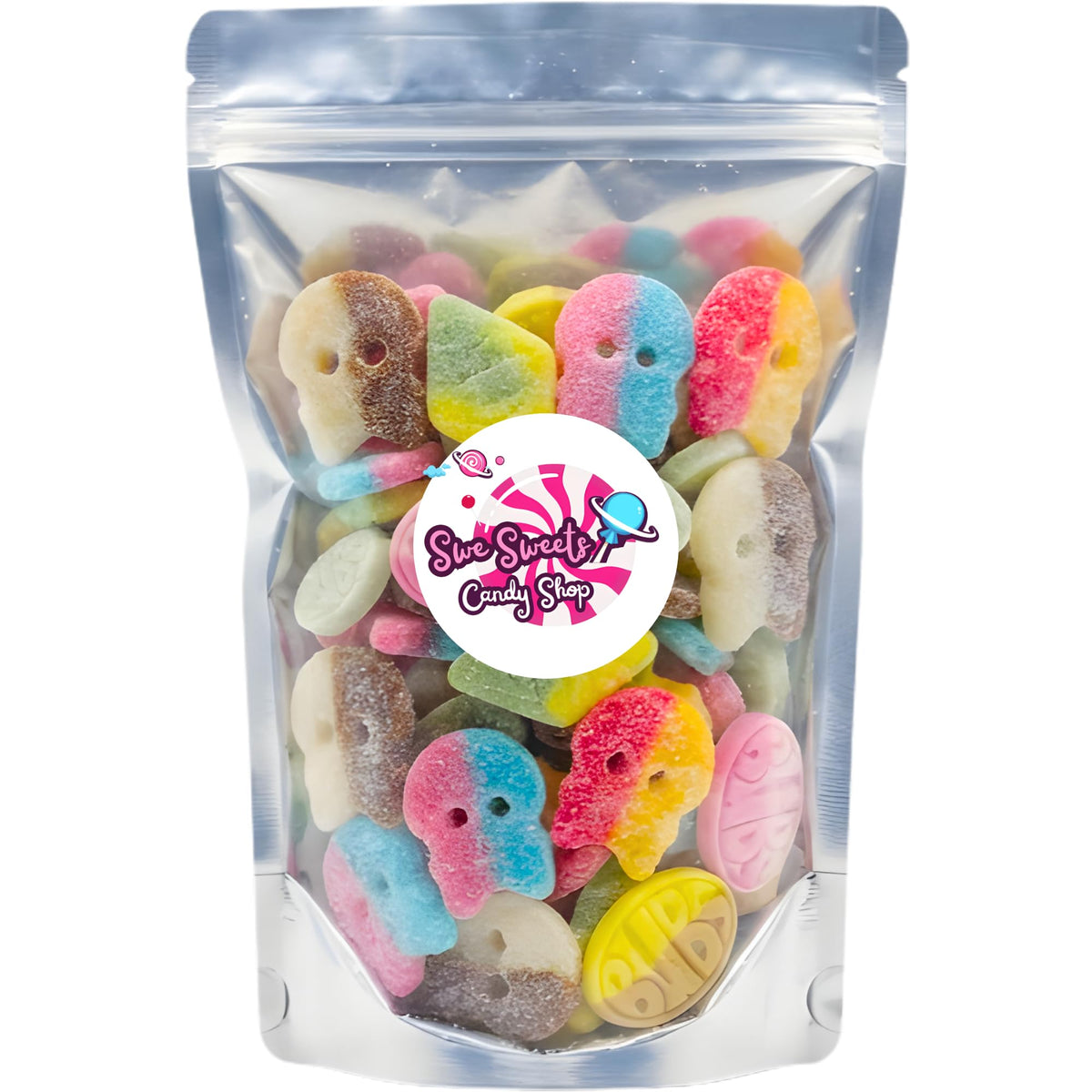 Swe Sweets BUBS Swedish Candy Mix 1 lb pack in a resealable bag for fresh snacking.