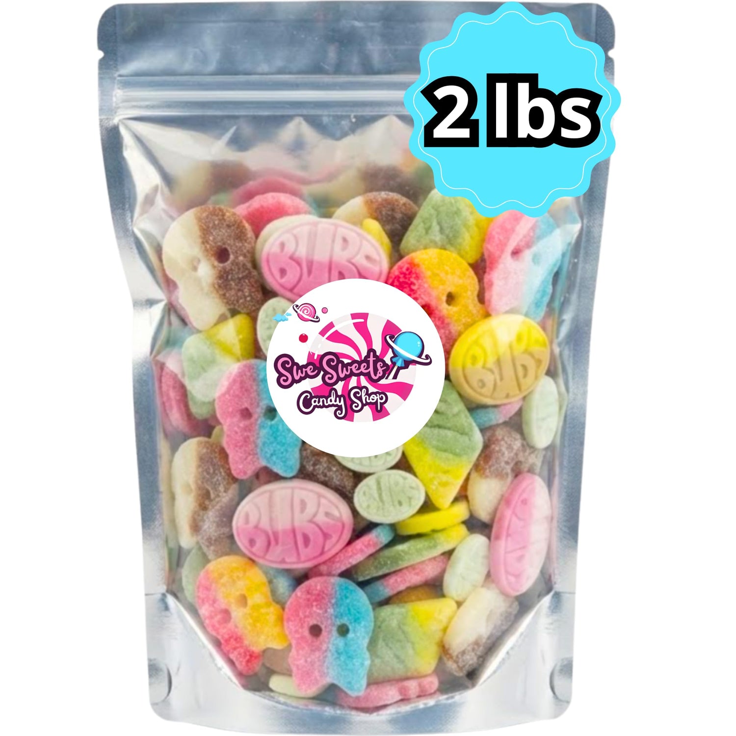 Swe Sweets BUBS 2lb bag front view, share-friendly packaging.