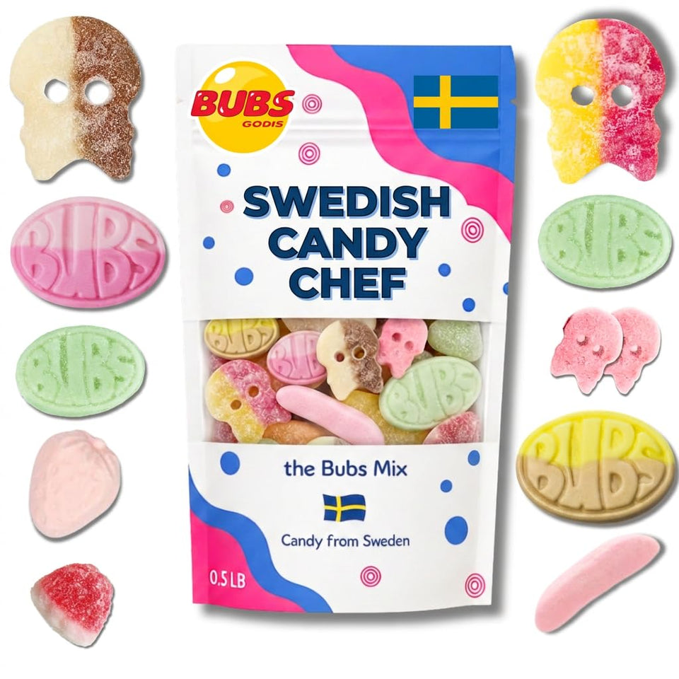 Swedish Candy Chef Bubs big skulls in vibrant mix for shareable snacking.
