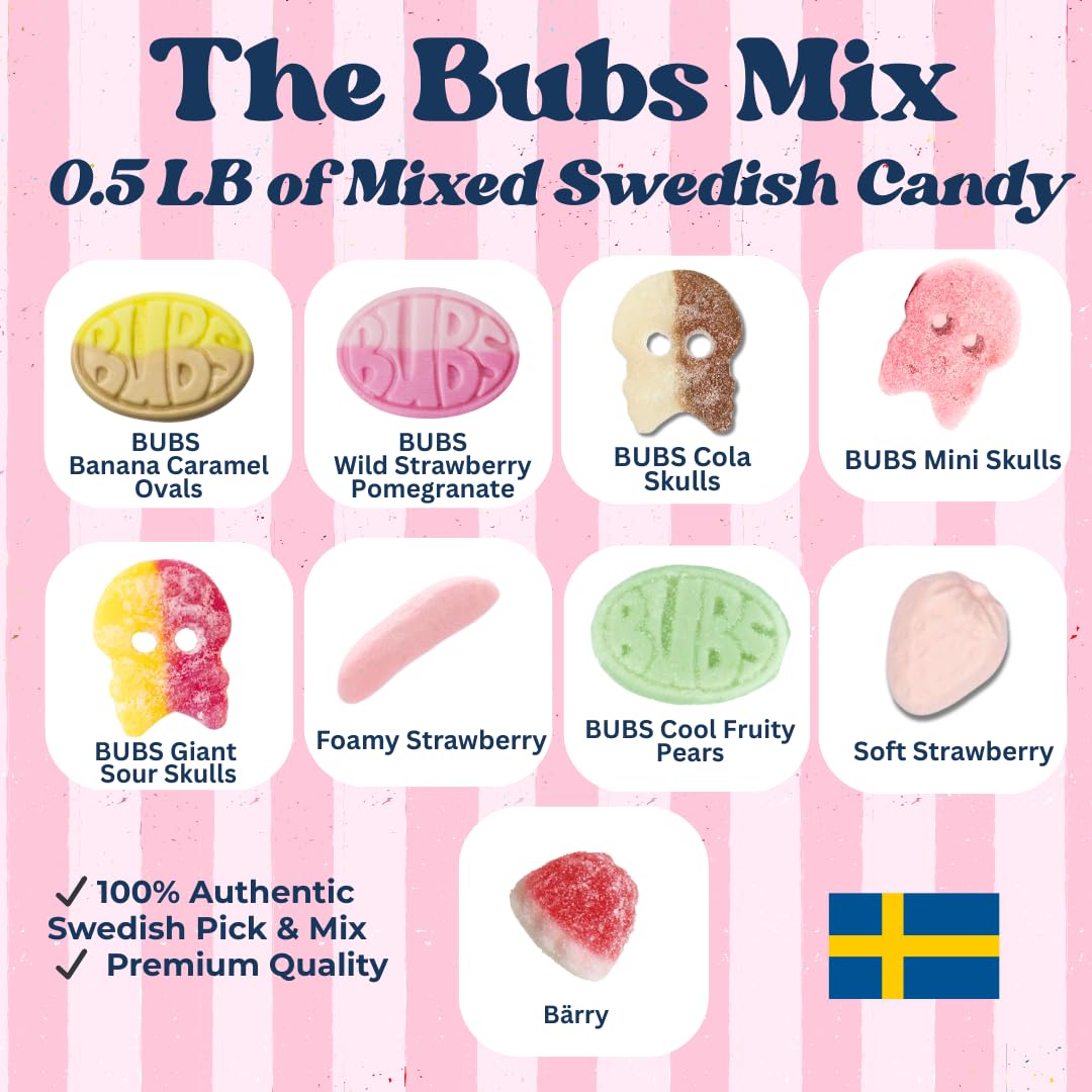 Swedish Candy Chef Bubs ovals show chewy texture for on-the-go treats.