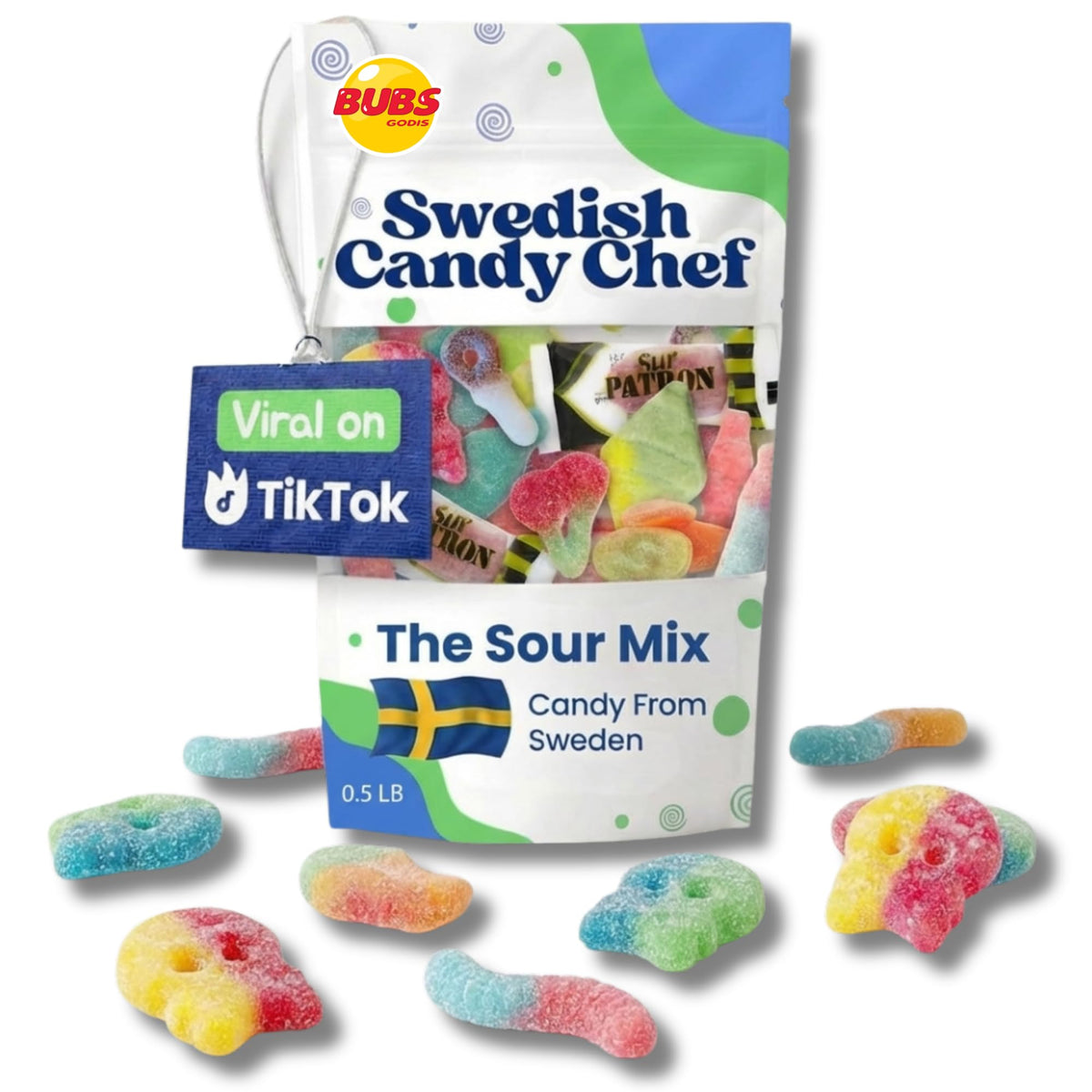 Swedish Candy Chef Sour Mix packaging highlights tangy, shareable candy.
