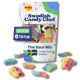 Swedish Candy Chef Sour Mix packaging highlights tangy, shareable candy.
