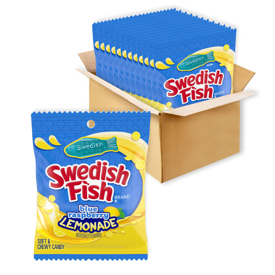 Swedish Fish Blue Raspberry Lemonade bag front view, ideal for party snacks and sharing