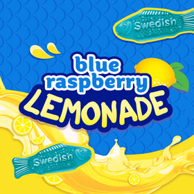 Hand holding a bag of Swedish Fish blue raspberry lemonade candy for on-the-go snacking