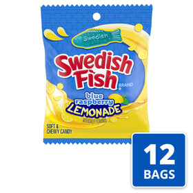 Bulk Swedish Fish packaging for blue raspberry lemonade candy freshness