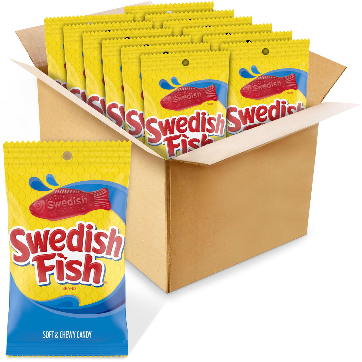 Swedish Fish bulk bags display for easy party candy and bulk snacking.