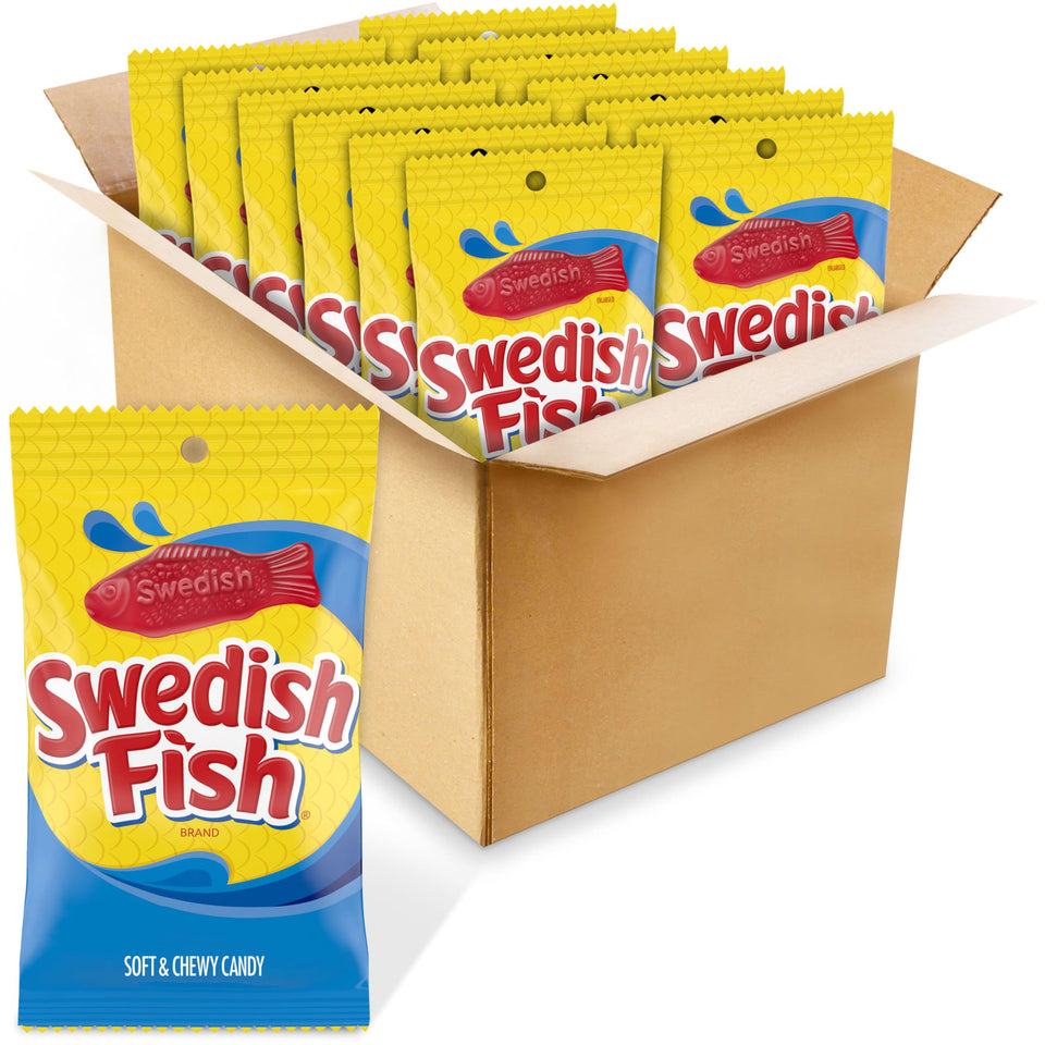 Swedish Fish bulk bags display for easy party candy and bulk snacking.