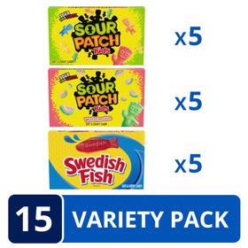 SWEDISH FISH candy box highlights chewy shapes for playful indulgence.