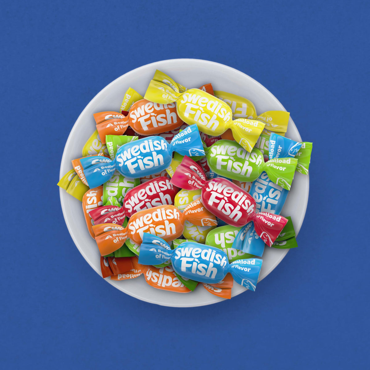 Swedish Fish chews individually wrapped pieces close-up, perfect for on-the-go snacking.