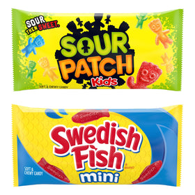Swedish Fish mini red gummies close-up, iconic shape and fruity flavor.