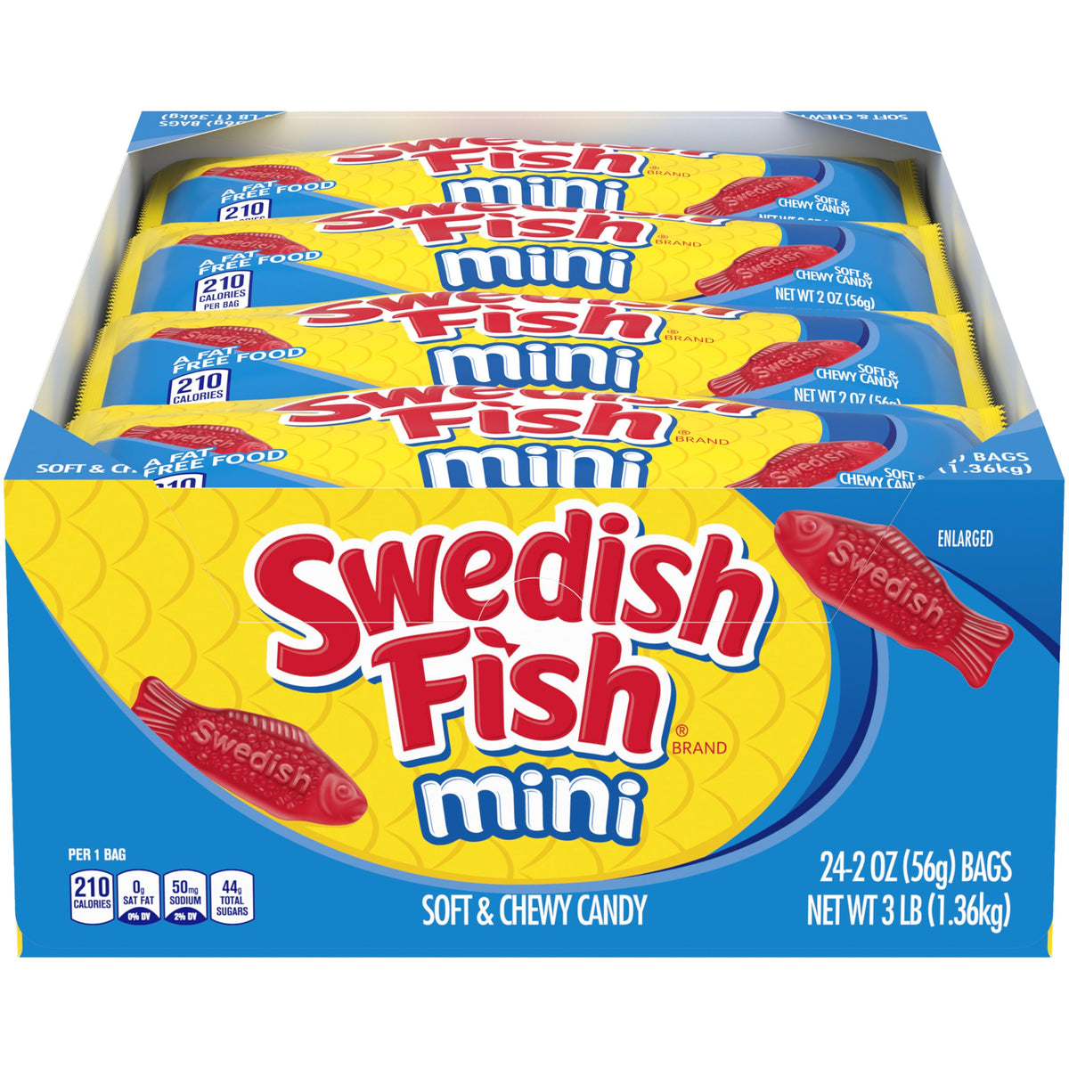 Swedish Fish mini soft and chewy candy bag, perfect for sharing at parties and on the go.