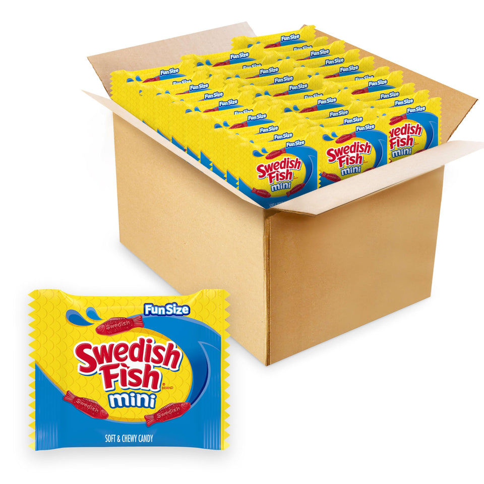 Swedish Fish mini soft chewy candy pack, perfect for sharing at parties