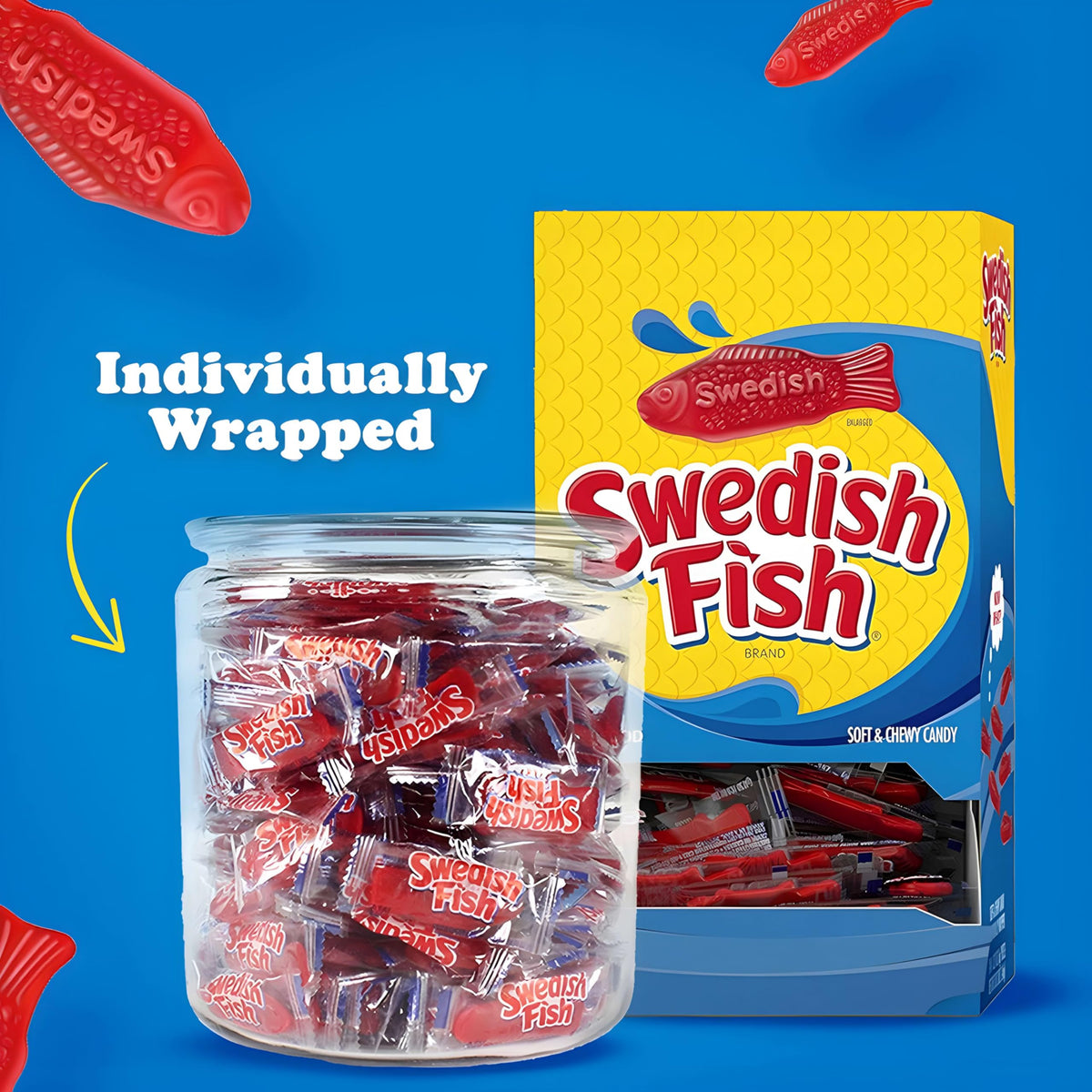 Swedish Fish party favors display, ideal for celebrations and holiday treats.