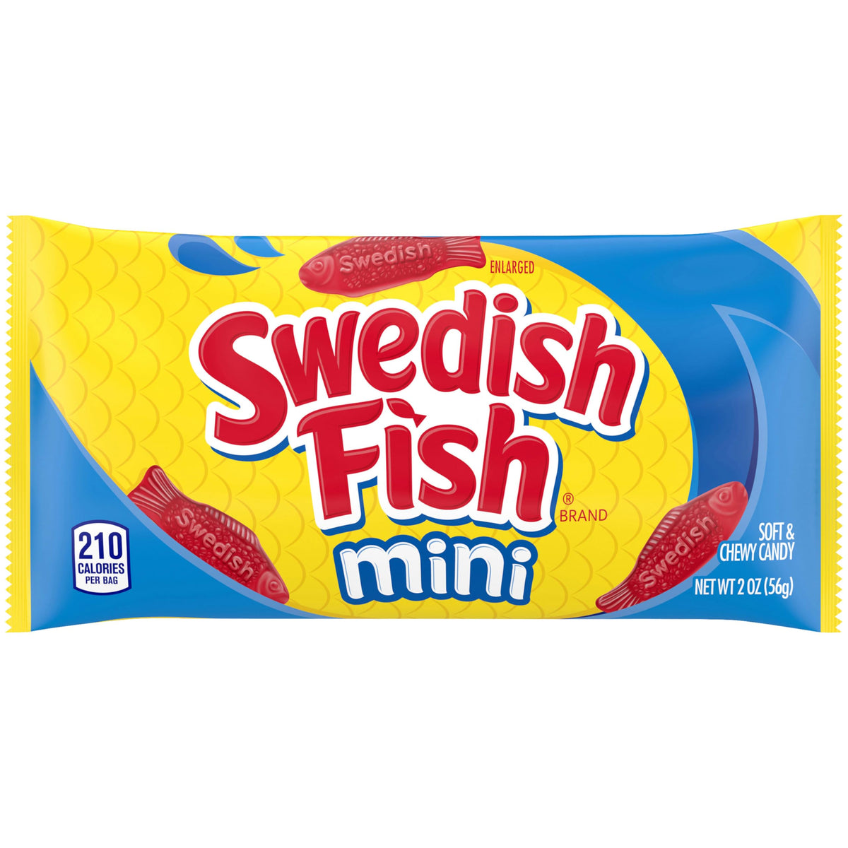 Swedish Fish sealed bag keeps fruit-flavored candy fresh for on-the-go snacking.
