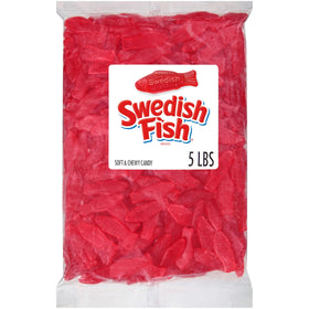 Swedish Fish soft gummy candy bag front view, ideal for bulk party snacks.