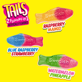 Swedish Fish Tails bright color fish shapes add festive candy appeal.