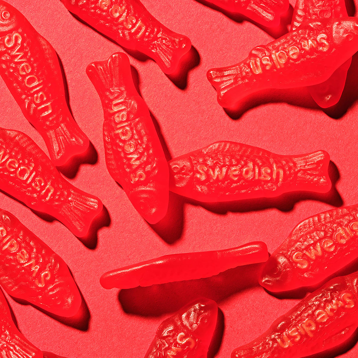Swedish Fish texture detail close-up revealing soft chewy texture.