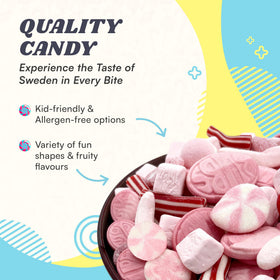 Swedisweets All About Pink gummy closeup highlighting chewy texture and fruity flavors