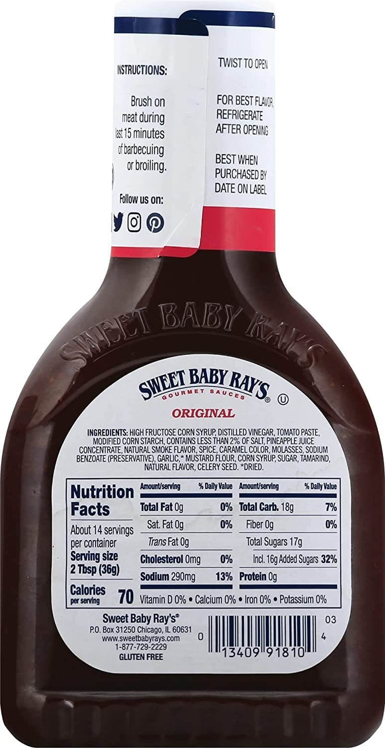 Sweet Baby Ray's glaze-ready sauce beside a grilled burger and napkin.
