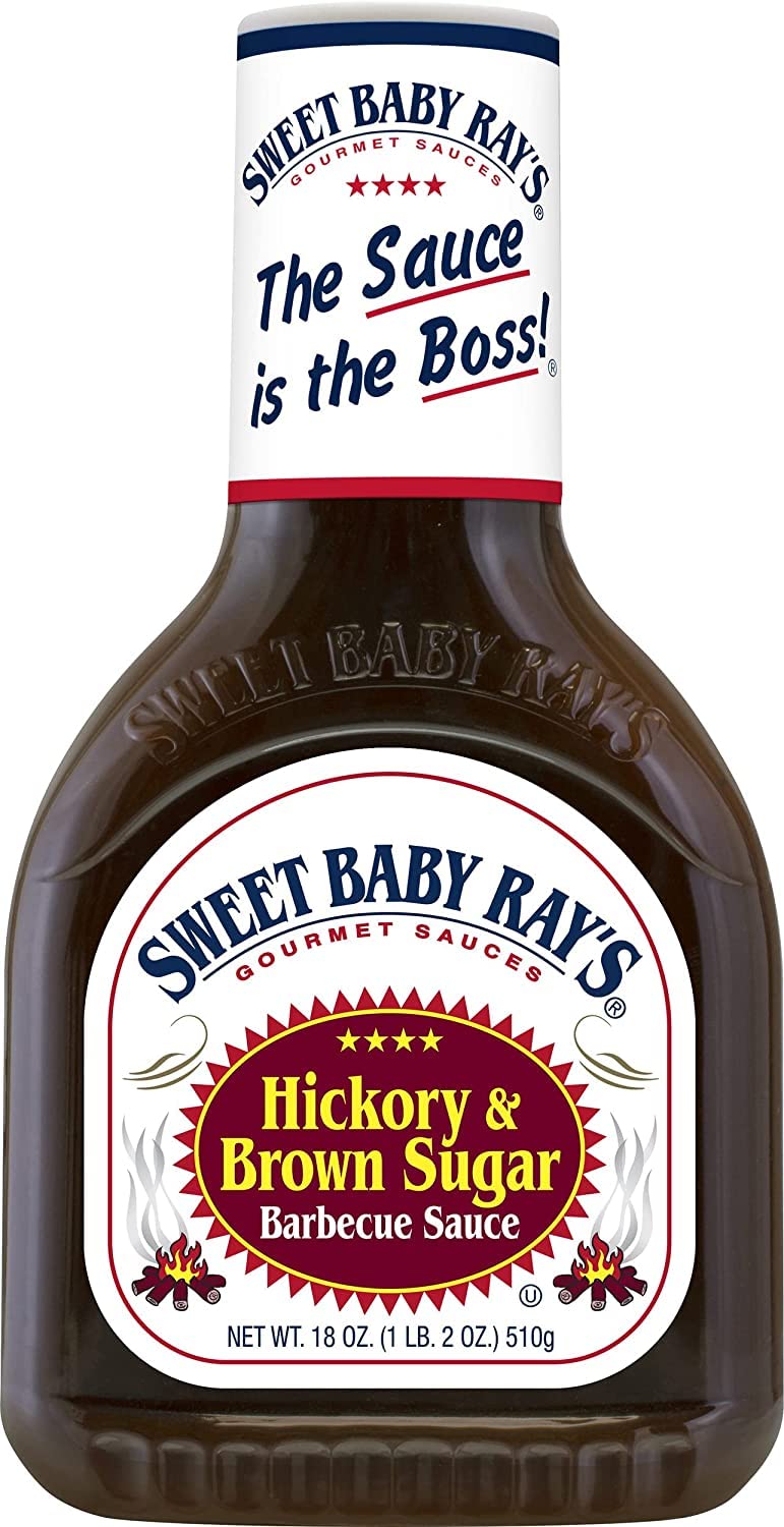 Sweet Baby Ray's Honey BBQ label close-up highlighting sweet tangy flavor.