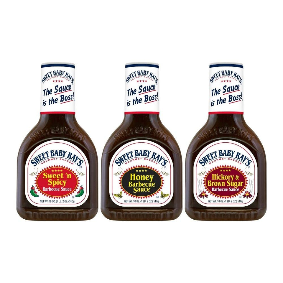 Sweet Baby Ray's Honey BBQ Sauce bottle with rich color ideal for glazing meats.