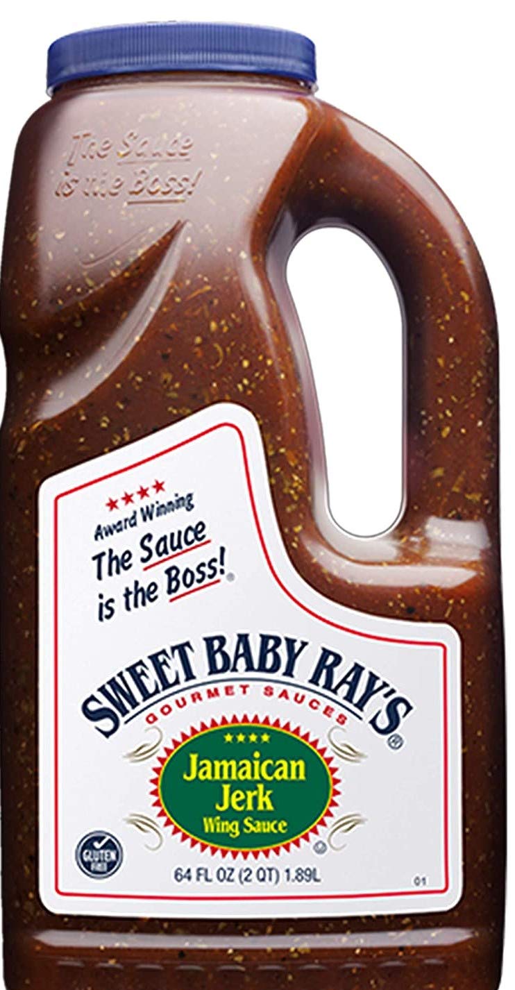 Sweet Baby Ray's Jamaican Jerk Wing Sauce pour showcases bold flavor for wings and dips