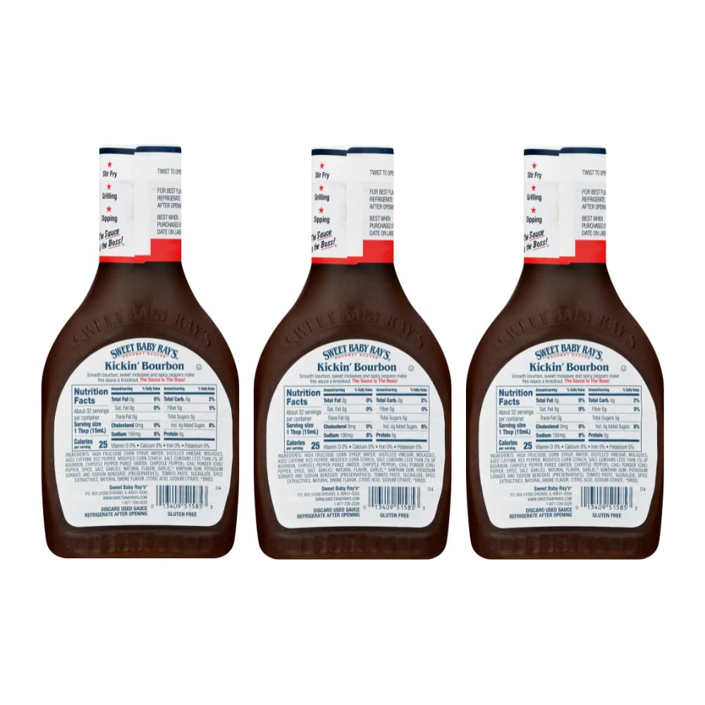 Pouring Sweet Baby Ray's Kickin' Bourbon on wings for glaze.