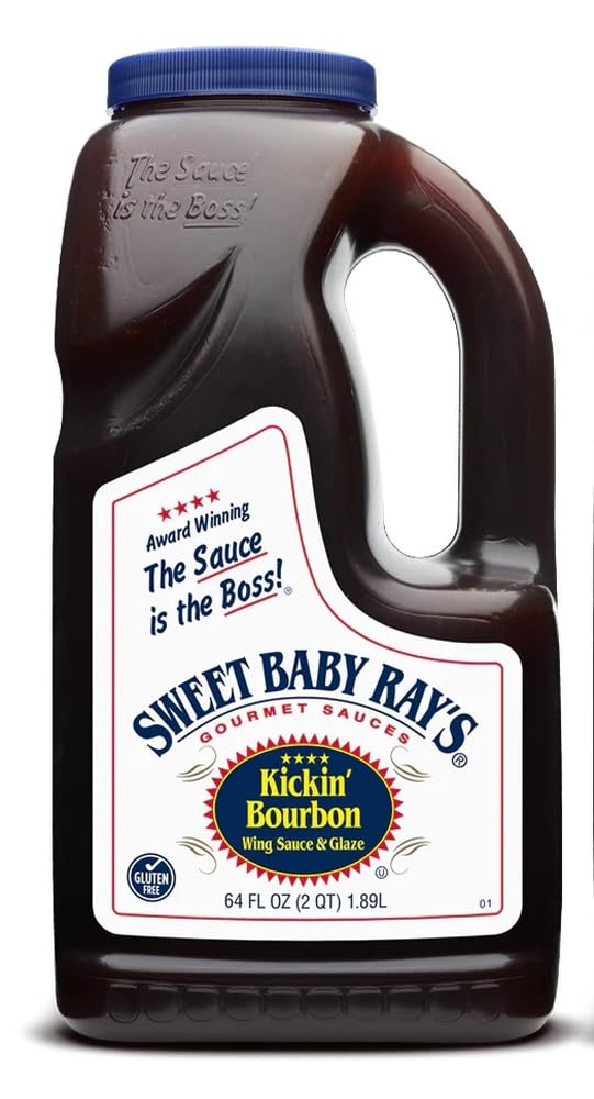 Sweet Baby Ray's Kickin Bourbon Wing Sauce bottle front for bold glaze.