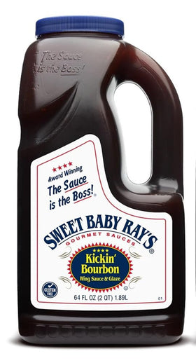 Sweet Baby Ray's Kickin Bourbon Wing Sauce bottle front for bold glaze.