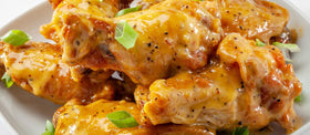 Lemon Pepper sauce dish with tangy glaze for seafood and chicken.