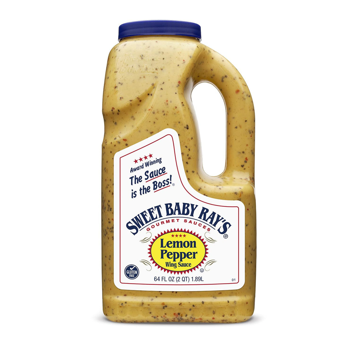 Sweet Baby Ray's Lemon Pepper Wing Sauce 64oz bottle, ready to glaze wings or shrimp.