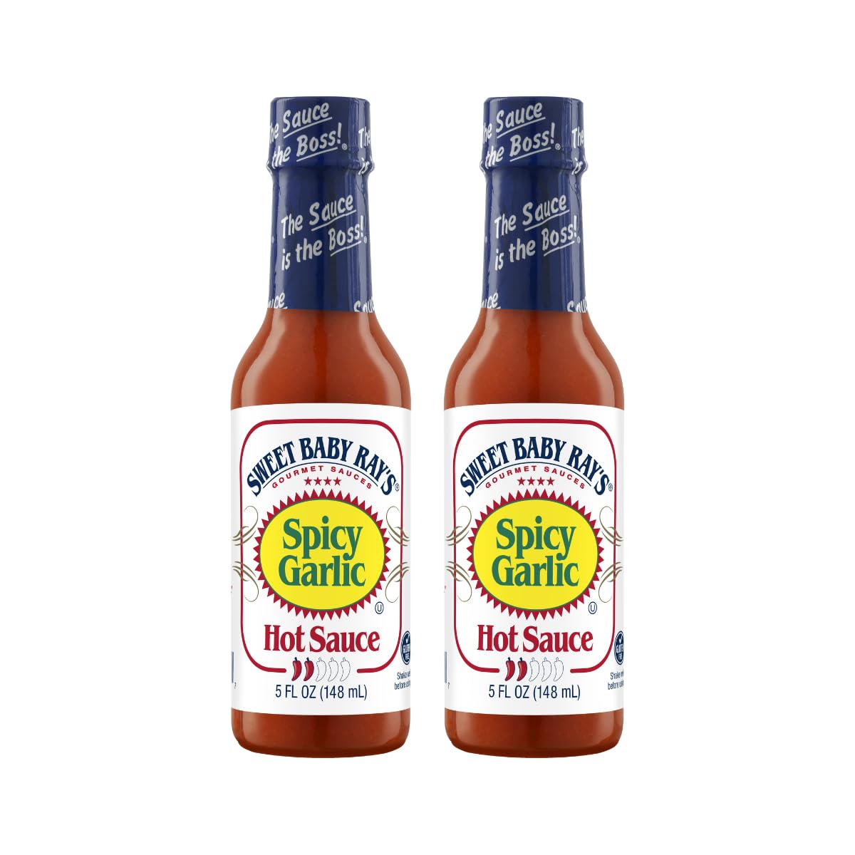 Sweet Baby Ray's Spicy Garlic hot sauce bottle front enhancing bold flavor