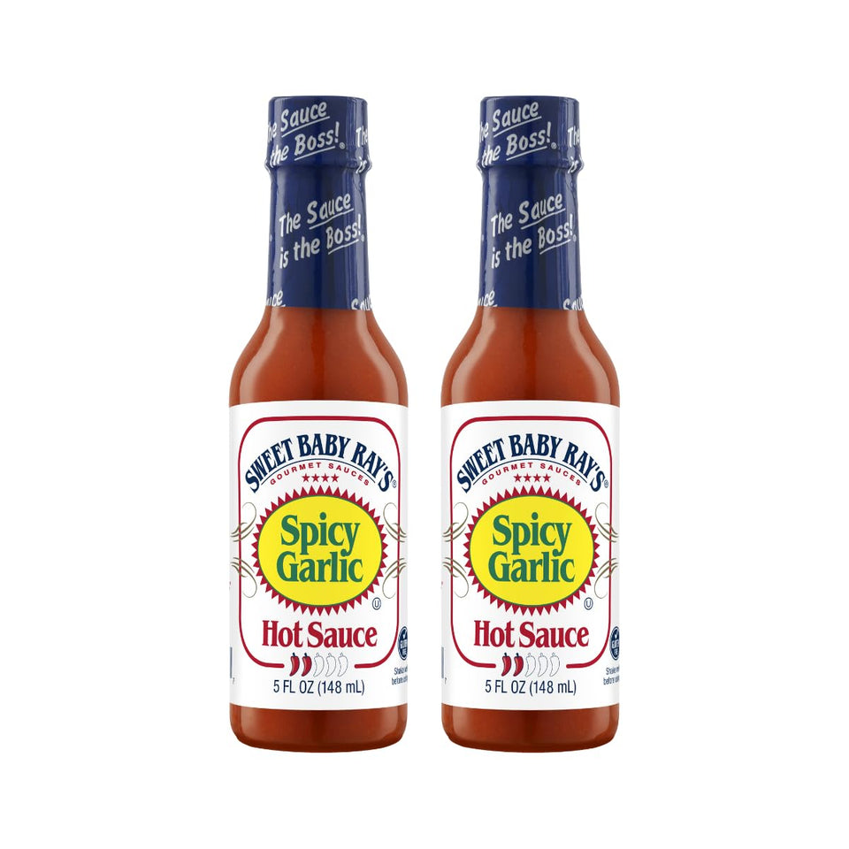 Sweet Baby Ray's Spicy Garlic hot sauce bottle front enhancing bold flavor