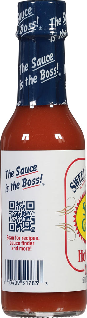 Sweet Baby Ray's Spicy Garlic hot sauce drizzled on pizza for heat