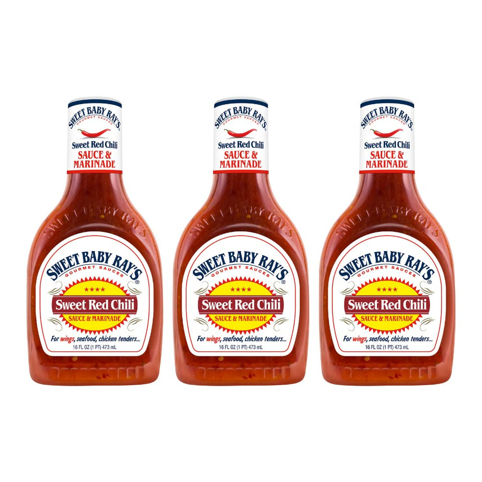 Sweet Baby Ray's Sweet Red Chili bottle front view for quick glaze application.