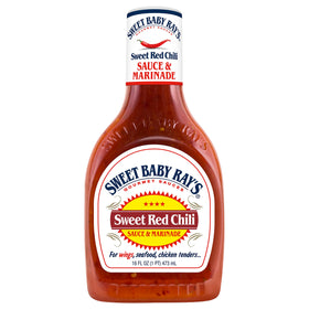 Sweet Baby Ray's Sweet Red Chili bottle pour illustrates easy glaze-on flavor.