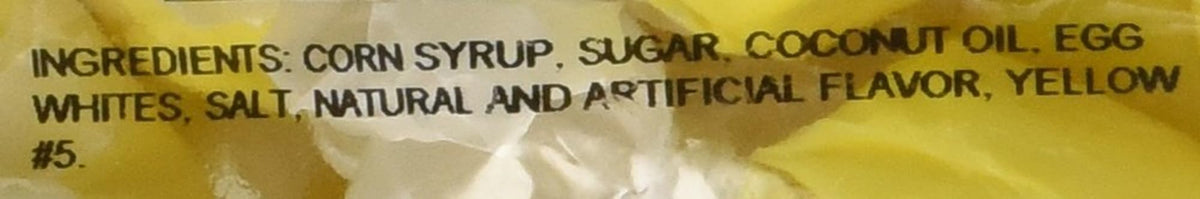 Gluten free and kosher banana taffy label on packaging.