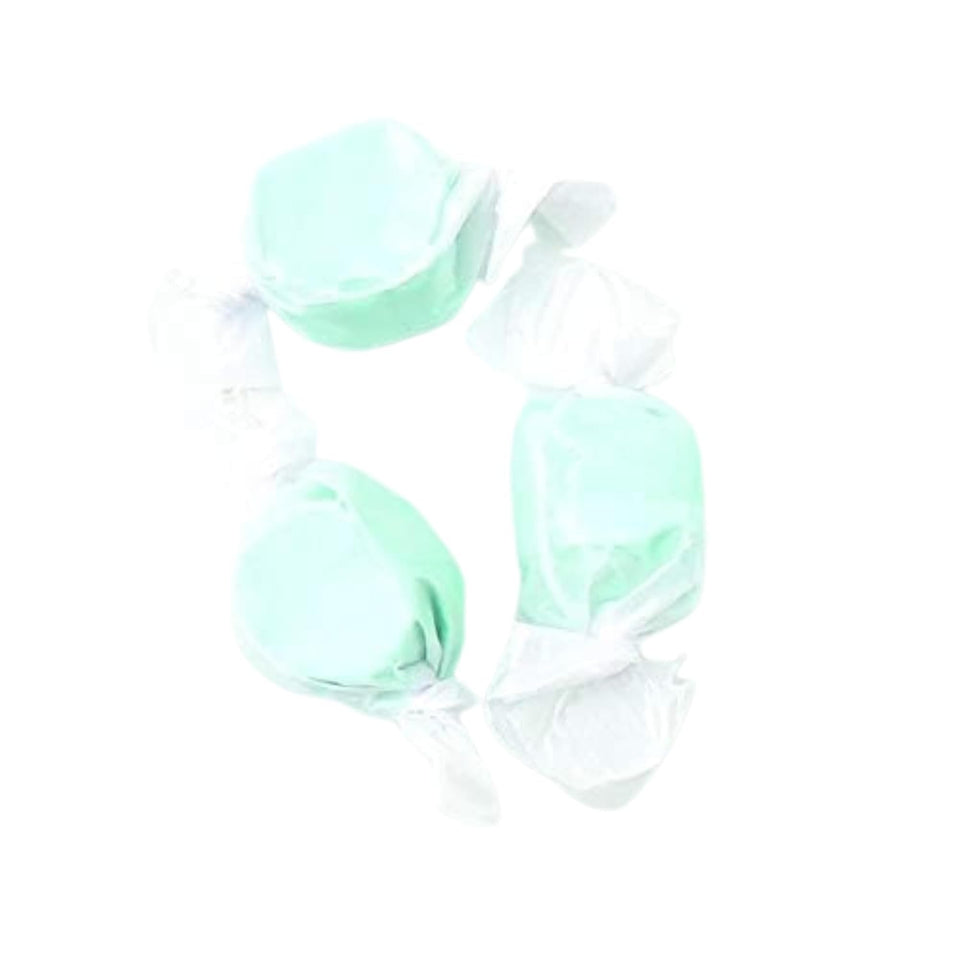 Sweet Candy Company salt water taffy bag close-up, soft and chewy.