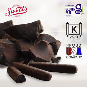Sweet Candy Dark Chocolate Orange and Cherry Sticks box back showcases event-ready packaging.